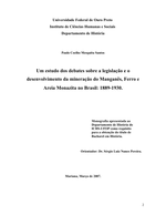 Um estudo dos debates sobre a legislação e o desenvolvimento da mineração do Manganês, Ferro e Areia Monazita no Brasil: 1889-1930.